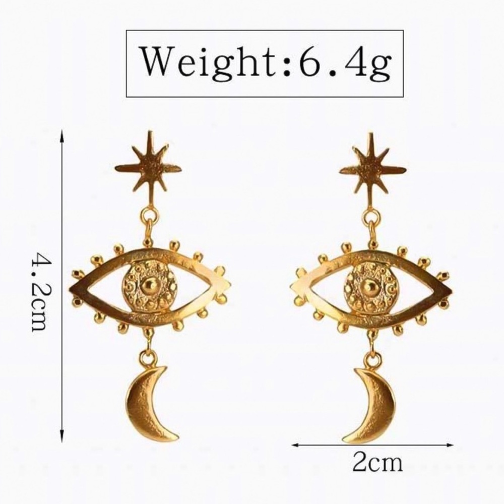 Gold Boho Eye/Moon/Star Earrings - Picture 6 of 7